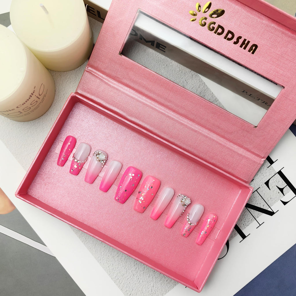 GGddsha Nails Handmade Pmma Acrylic Nails Press On NailsShort Reusable  Kit With Box Gifts ForWomen,Blush Elegance