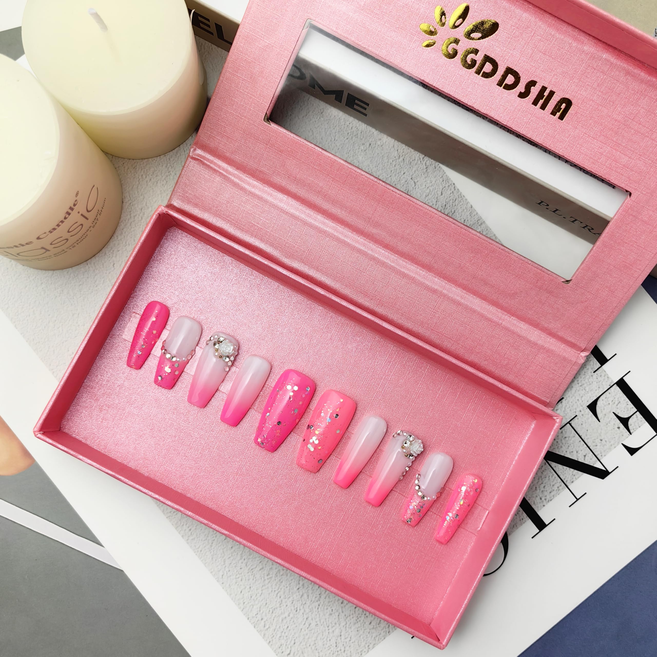 GGddsha Nails Handmade Pmma Acrylic Nails Press On NailsShort Reusable  Kit With Box Gifts ForWomen,Blush Elegance