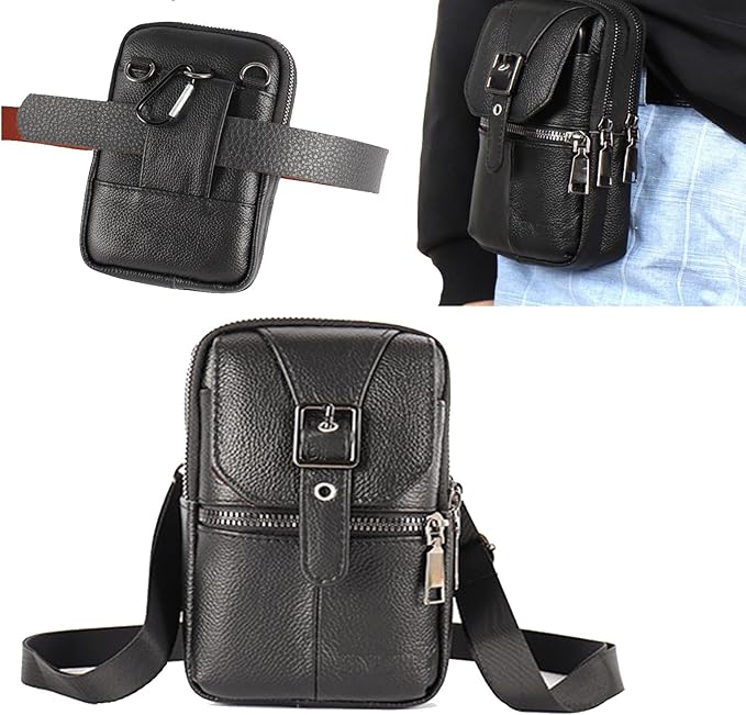 Men's And Women's Leather Multifunctional Slanted Phone Bag Waist Bag Phone Case