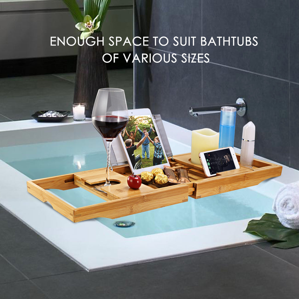 1Pc Bathtub Caddy Tray Crafted Bamboo Bath Tray Table