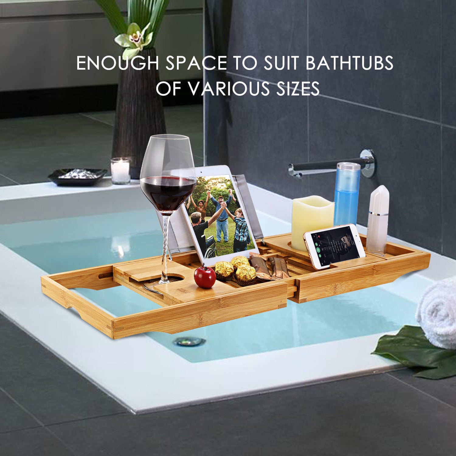 1Pc Bathtub Caddy Tray Crafted Bamboo Bath Tray Table
