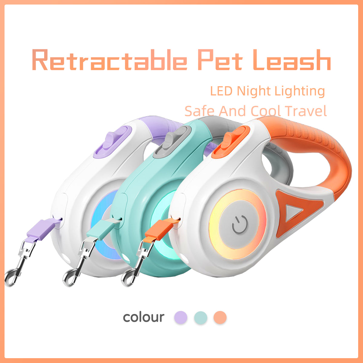 Retractable Leash And Dog Collar Spotlight Automatic Pet Dog Cat Traction Rope For Small Medium Dogs