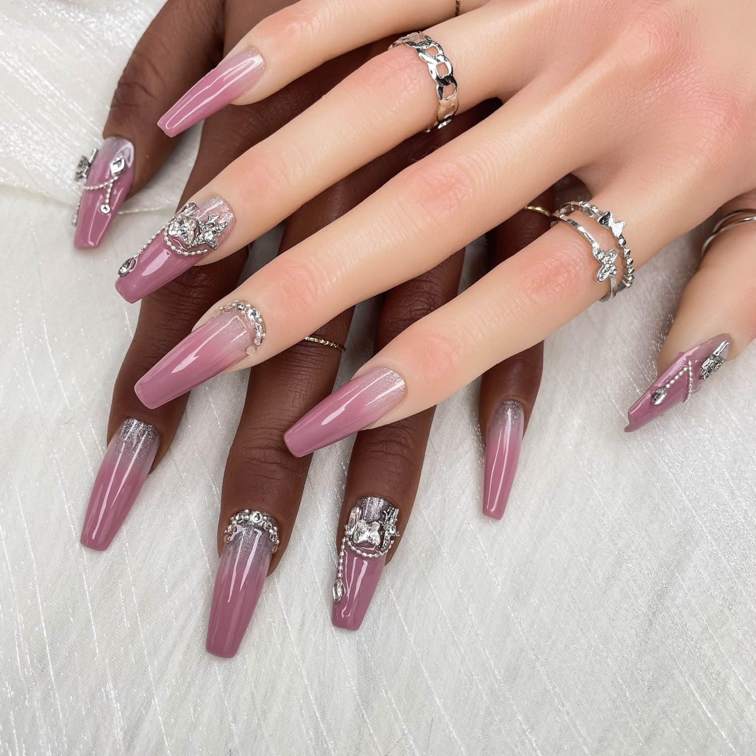 GGDDSHA Handmade Press On Nails, Luxury & Custom  3D Handmade Reusable UV Finished , Hand-Painted Nail,Lavender Luster