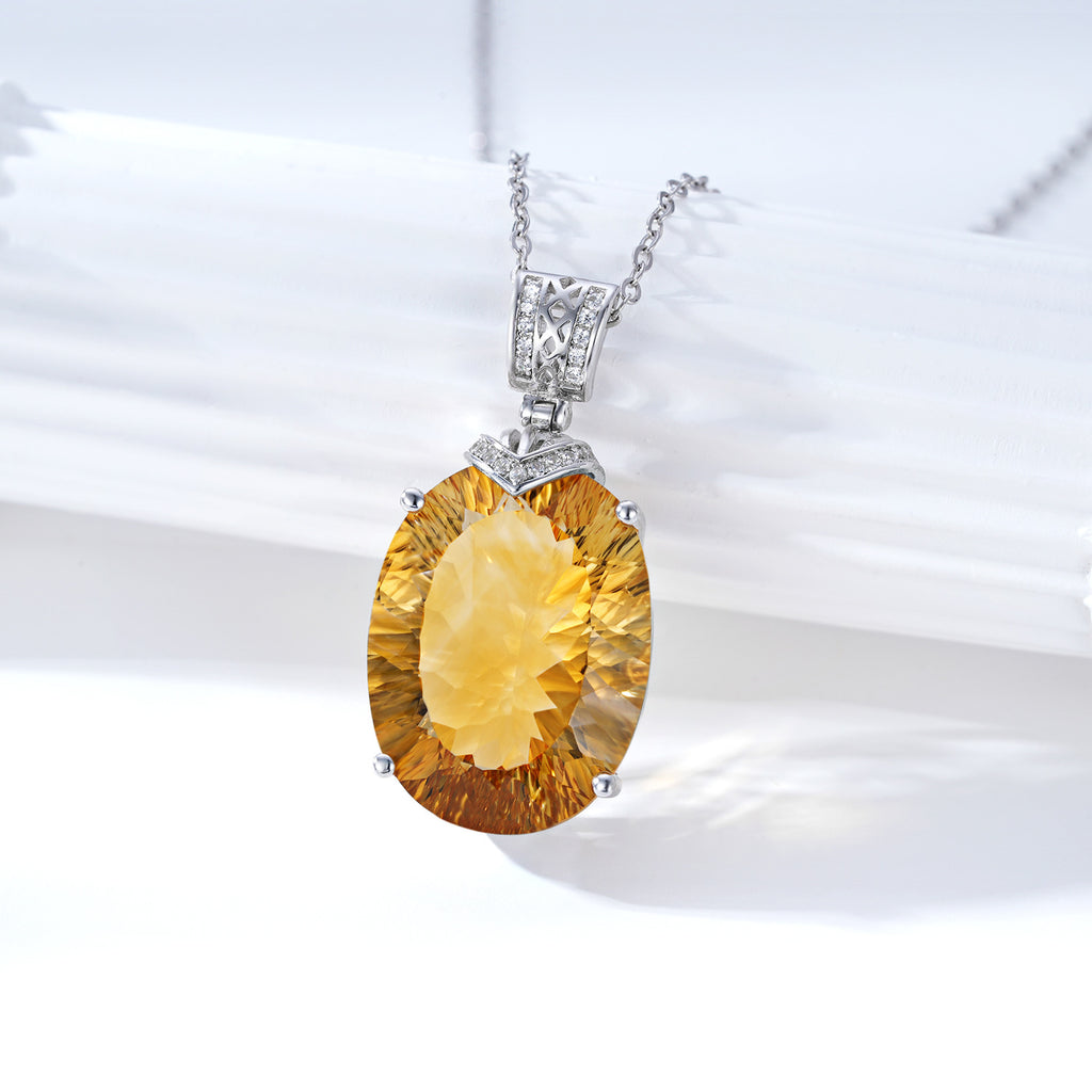 Elegant Natural Topaz Pendant Luxury 925 Silver Necklace Female Collar Chain Valentine's Day Gift For Girlfriend