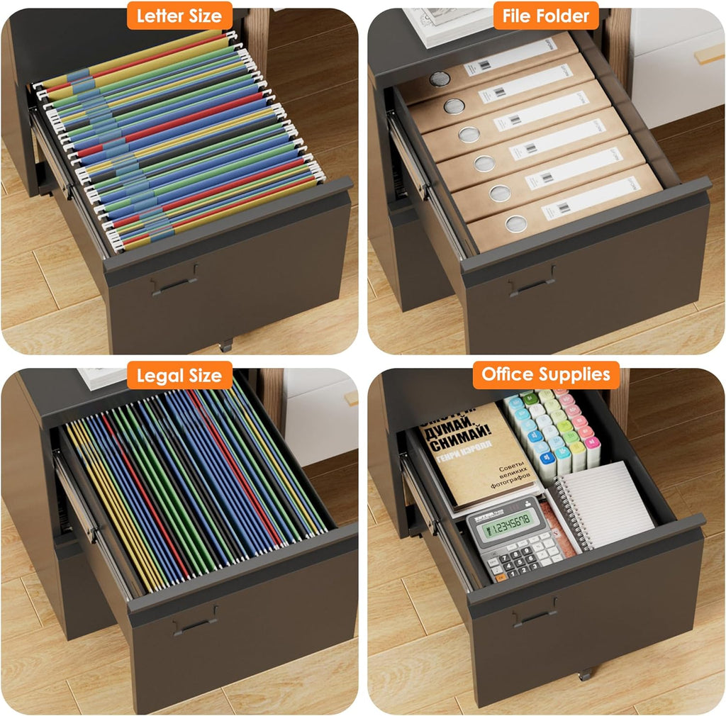 2 Drawer Mobile Metal Under Desk Cabinet