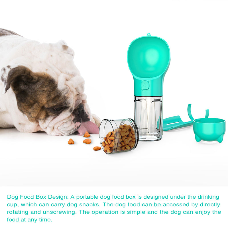 Portabel Pet Water Bottle With Feeder Bowl &Garbage Bag Storage