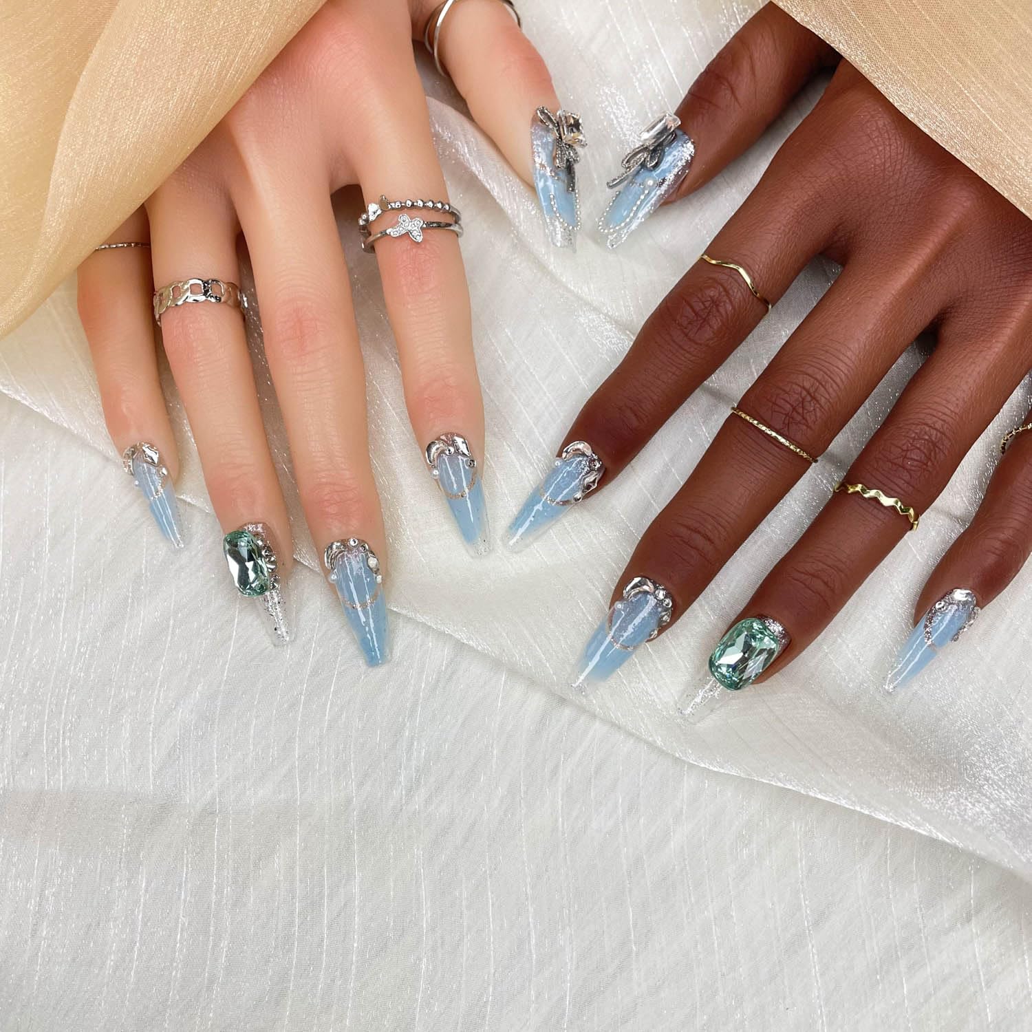 GGDDSHA Handmade Press On Nails, Luxury &Custom  3D Handmade Reusable UVFinished False Nails, Hand-Painted Nail,Nebula Glint