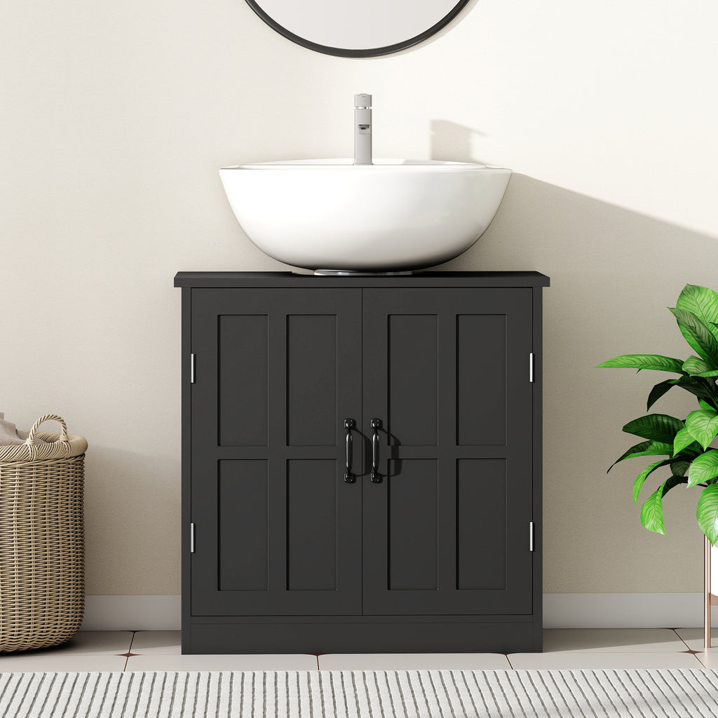 Bathroom Sink Cabinet, Pedestal Sink Cabinet With Adjustable Shelf, Black