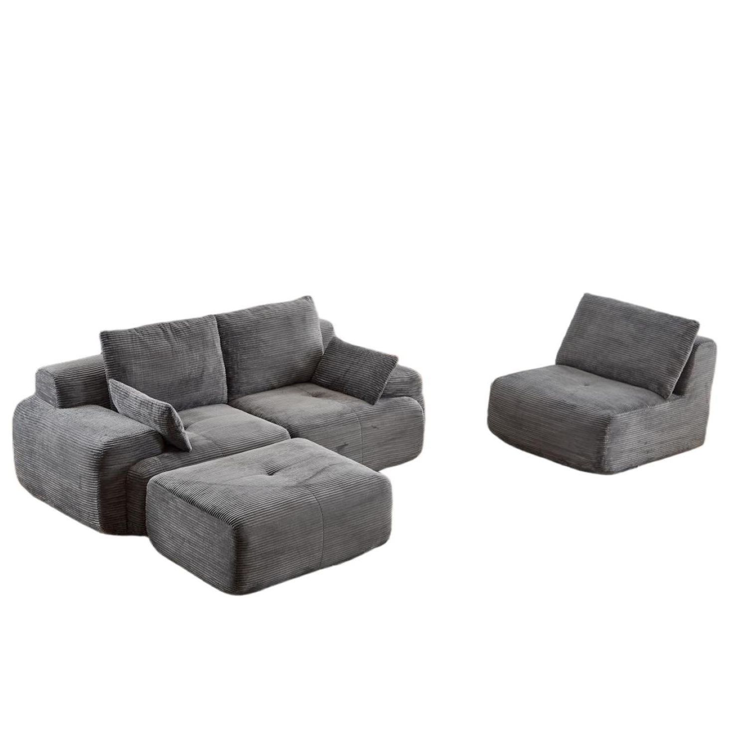 Modern Memory Foam Compressed Sofa,Large Sectional Couches For Living Room,Pet-Friendly Cloud Modular Sectional Sofa,Corduroy Fabric,Extra Deep Loveseat,No Assembly Required,GREY