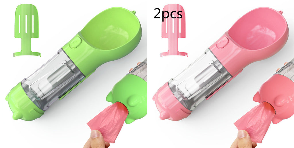 Portabel Pet Water Bottle With Feeder Bowl &Garbage Bag Storage