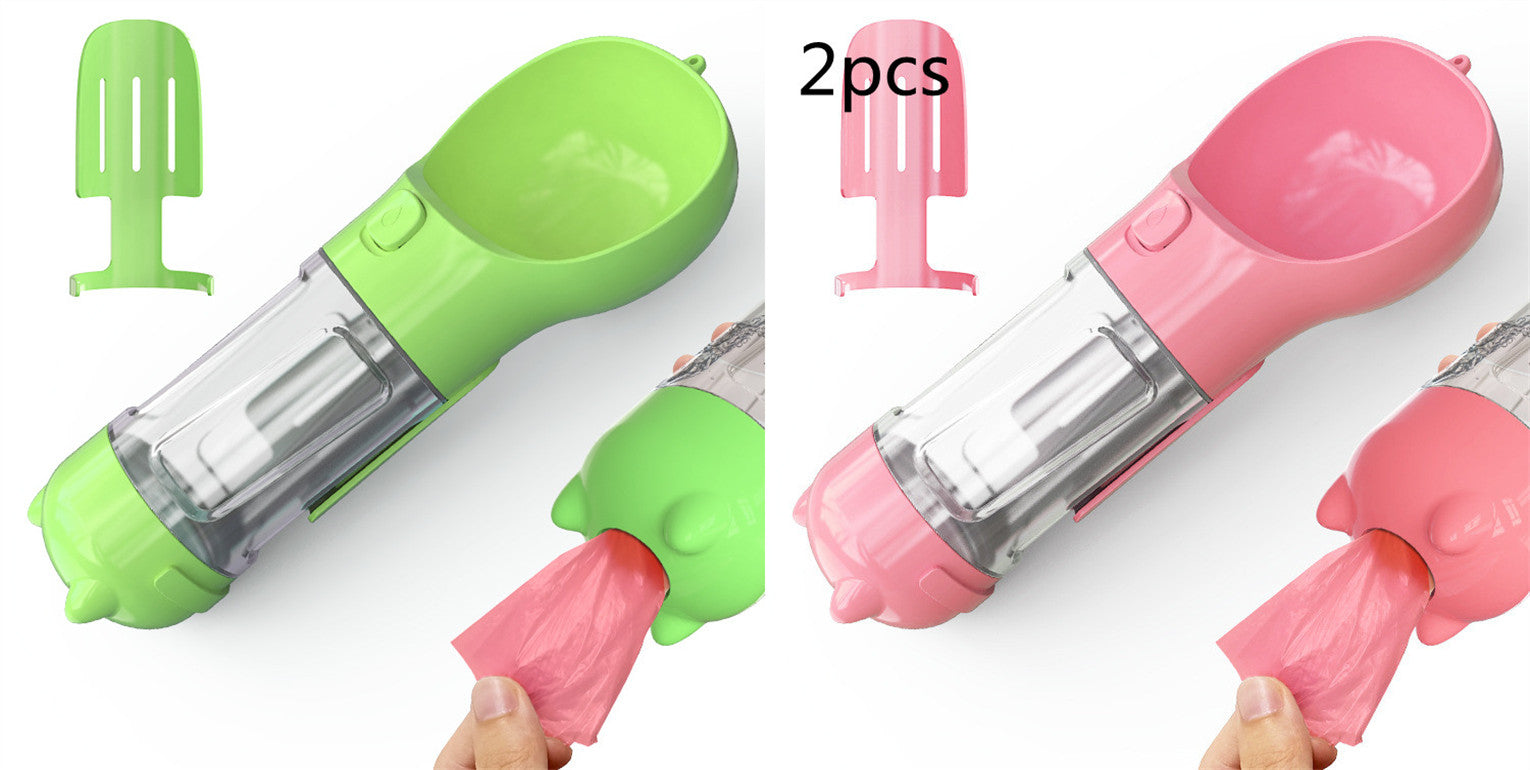 Portabel Pet Water Bottle With Feeder Bowl &Garbage Bag Storage
