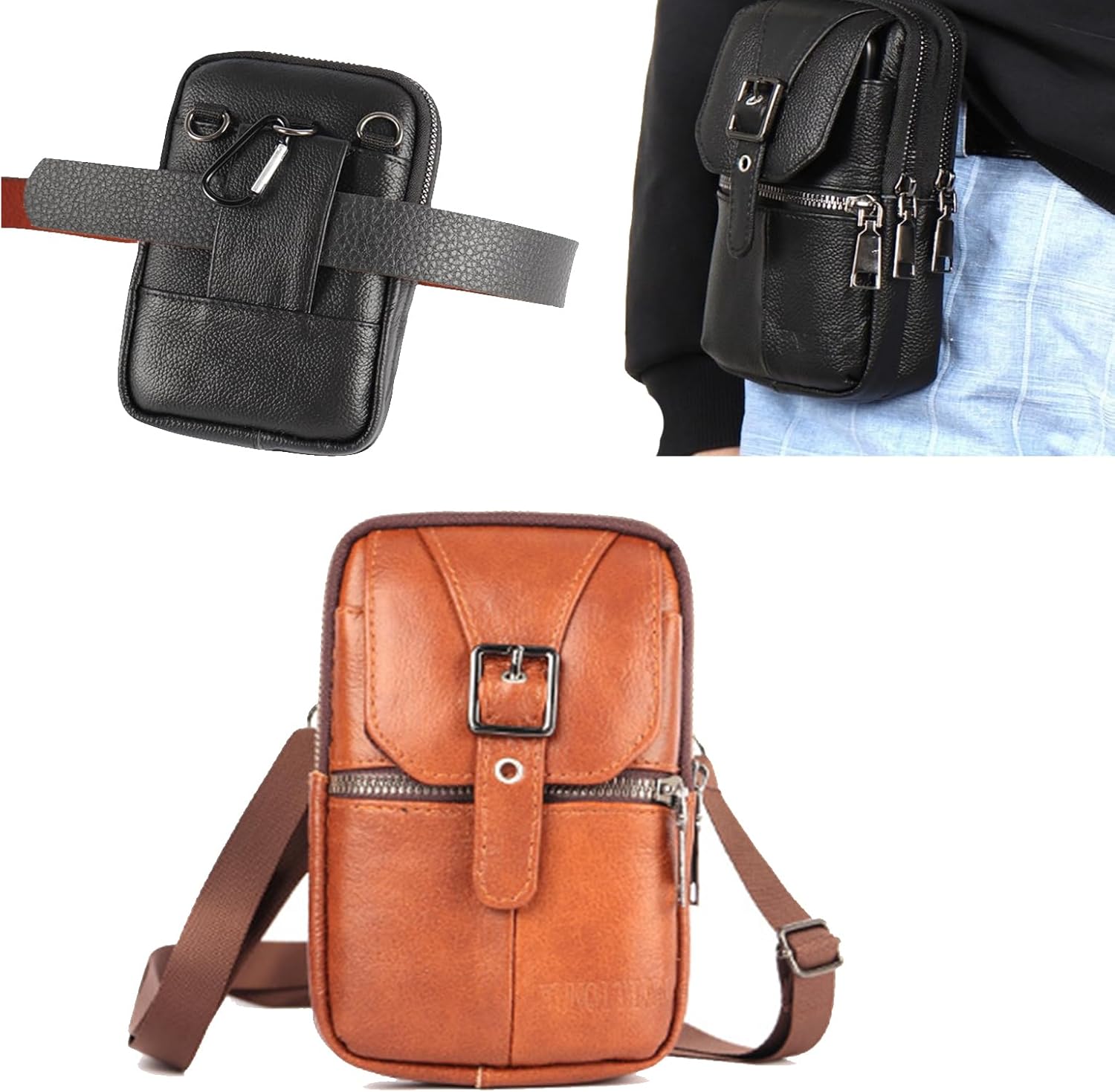 Men's And Women's Leather Multifunctional Slanted Phone Bag Waist Bag Phone Case